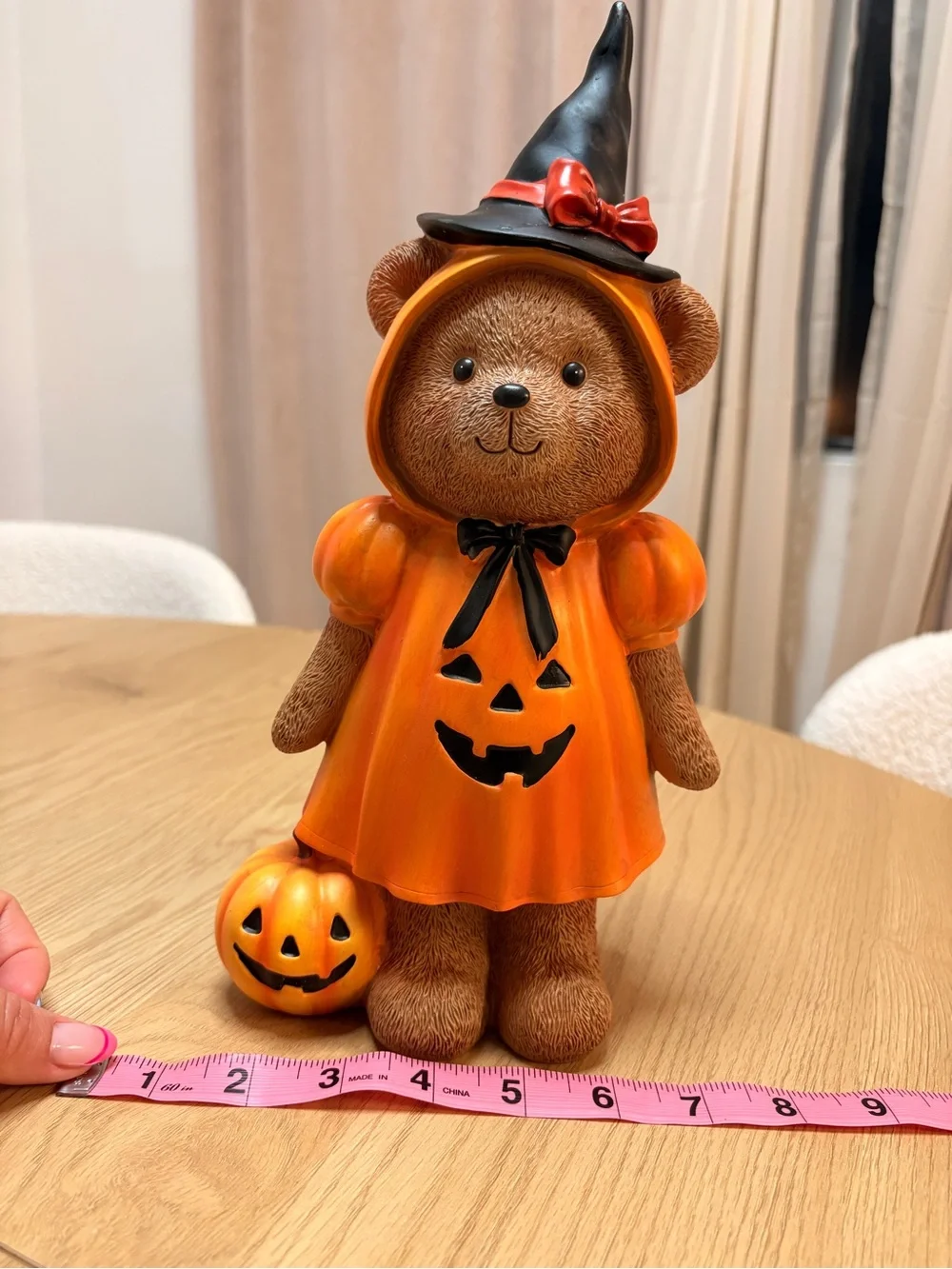 Halloween Teddy Bear Figurine in pumpkin costumes - Orange Witch & Wizard Bears
